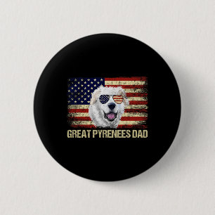 Badge Rond 5 Cm Vintage Great Pyrenees Papa Drapeau Américain Usa