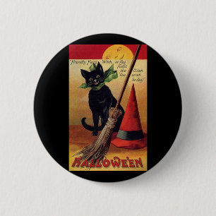 Badge Rond 5 Cm Vintage Halloween by Ellen Clapsaddle, Black Cat