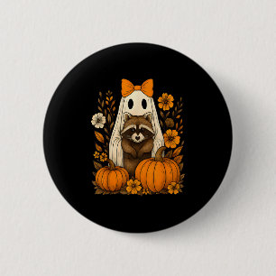 Badge Rond 5 Cm Vintage Halloween Ghost Holding Raccoon Super Flo