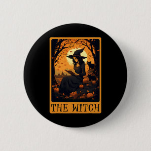 Badge Rond 5 Cm Vintage Halloween La Sorcière Carte Tarot Lecture