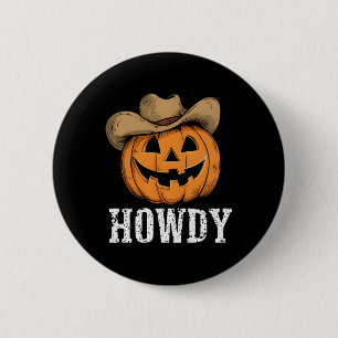 Badge Rond 5 Cm Vintage Howdy Citrouille Cowboy Western