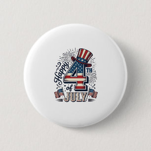 Badge Rond 5 Cm Vintage Joyeux 4 juillet Chapeau Patriotique Vecte