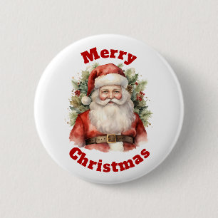 Badge Rond 5 Cm Vintage Joyeux Noël Père Noël Souriant