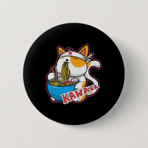 Badge Rond 5 Cm vintage kawaii chat manger ramen anime retro Japan