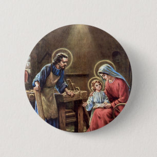 Badge Rond 5 Cm vintage la famille sainte, Jésus Christ, Josef, M