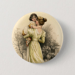Badge Rond 5 Cm Vintage Mère victorienne Enfant fille enfant enfan