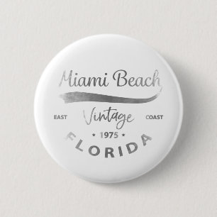 Badge Rond 5 Cm Vintage Miami-Beach-Floride Logo Gris