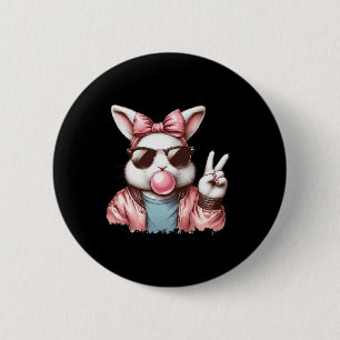 Badge Rond 5 Cm Vintage Mignonne Bunny de Pâques Sungles soufflant