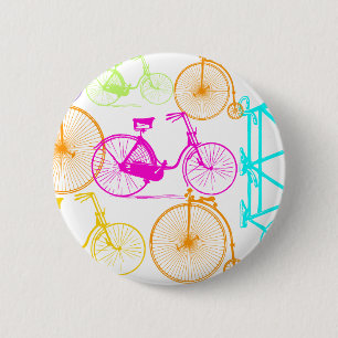 Badge Rond 5 Cm Vintage moderne Vélo couleur brillante Motif néon
