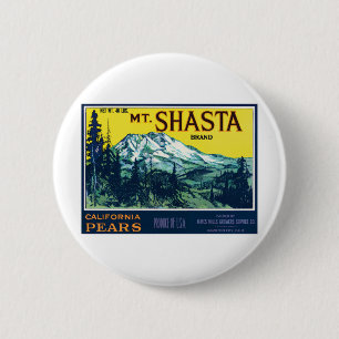 Badge Rond 5 Cm Vintage Mt Shasta California Pears Étiquette