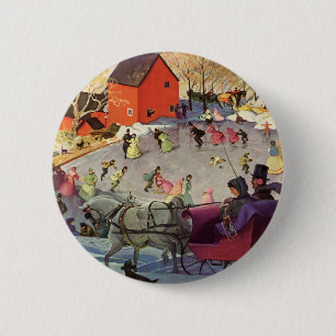 Badge Rond 5 Cm Vintage Noël, Amour et Romance Sleigh