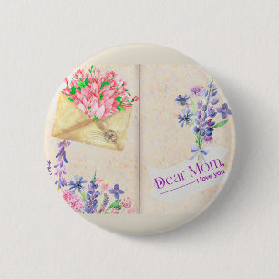 Badge Rond 5 Cm Vintage Open Book Style Art avec Floral Maman