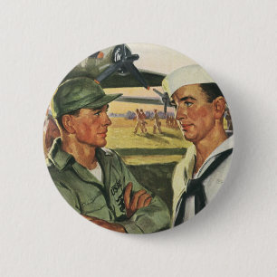 Badge Rond 5 Cm Vintage Patriotic Heroes, Military Men in Uniform