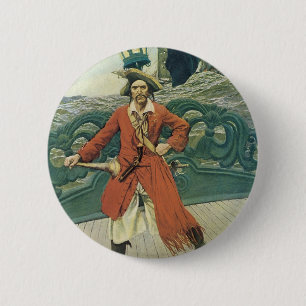 Badge Rond 5 Cm Vintage Pirates, capitaine Keitt par Howard Pyle