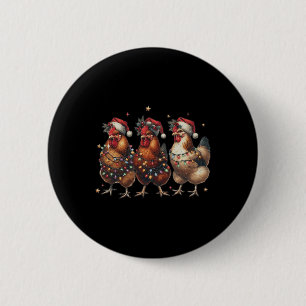 Badge Rond 5 Cm Vintage poulets feux de Noël ferme animal mange