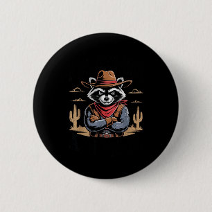 Badge Rond 5 Cm Vintage Raton laveur cowboy sauvage mal embouché d