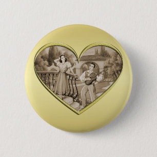 Badge Rond 5 Cm Vintage Romance couple, homme et femme, or