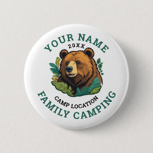 Badge Rond 5 Cm Vintage Rustic Bear Famille Camping