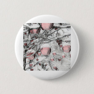 Badge Rond 5 Cm Vintage Snowed Trees with ornaments drawing 