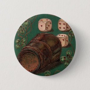 Badge Rond 5 Cm Vintage St. Patrick's Day, Good Luck Irish Dice
