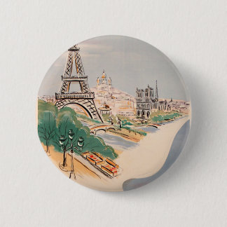 Badge Rond 5 Cm Vintage Tour Eiffel Paris Air Travel Publicité