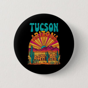 Badge Rond 5 Cm Vintage Tucson Arizona Desert Sunset Skyline City