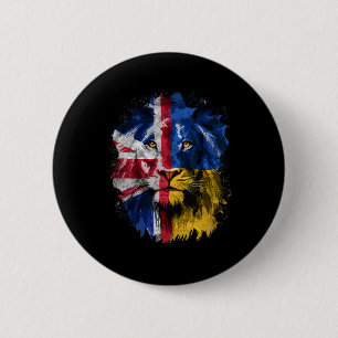 Badge Rond 5 Cm Vintage Uk Et Ukraine Drapeau Lion Visage Ukrainie