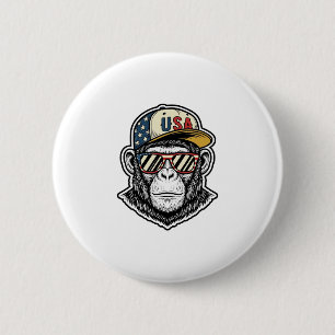 Badge Rond 5 Cm Vintage USA Chimp Lunettes de soleil patriotiques