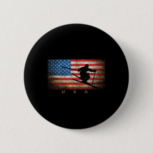 Badge Rond 5 Cm Vintage Usa Ski Drapeau Américain Clic Femmes Fill