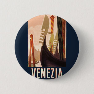 Badge Rond 5 Cm Vintage Venezia Italie Voyage Art Venise Gondole