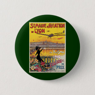 Badge Rond 5 Cm Vintage voyage, Airplanes Air Show, Lyon, France