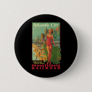 Badge Rond 5 Cm Vintage voyage, Atlantic City Resort Beach Blonde