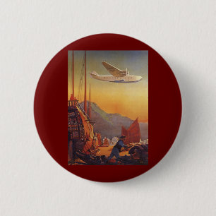 Badge Rond 5 Cm Vintage voyage, planez au-dessus des jonques à Hon
