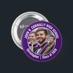 Badge Rond 5 Cm Violet Marching Band Photo Lycée Brag<br><div class="desc">Cette photo de la bande de marche du lycée customisée par un cool présente une typographie blanche du nom de votre équipe et du joueur sur un bouton violet. Personnalisez avec la photo de votre élève et l'année de classe comme un parent fier. Un père et une mère peuvent porter...</div>