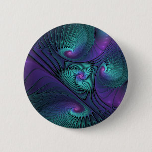 Badge Rond 5 Cm Violet Rencontre Turquoise Art Fractal Abstrait Mo