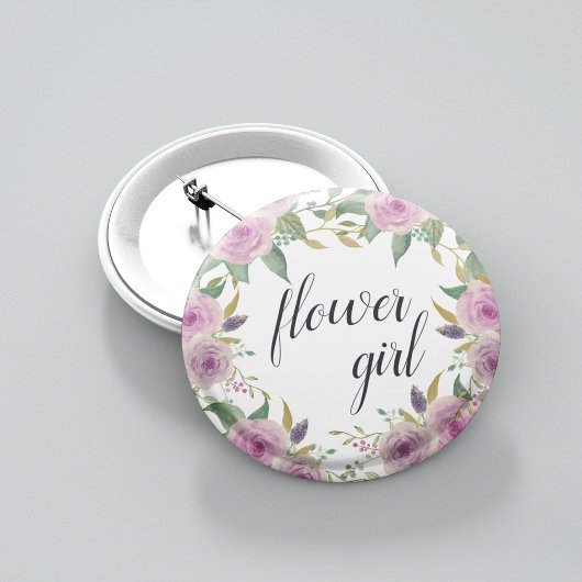 Badge Rond 5 Cm Violet & Sage Flower Girl