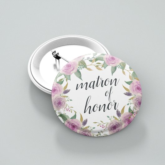 Badge Rond 5 Cm Violet & Sage Matron d'honneur