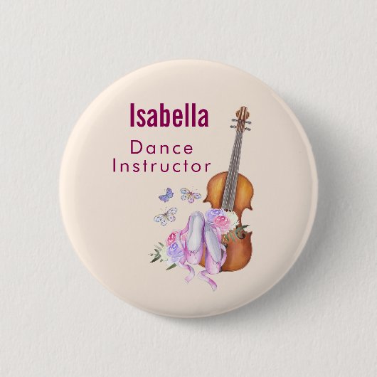 Badge Rond 5 Cm Violon, Chaussures de Ballet, Fleurs et Papillons (Devant)
