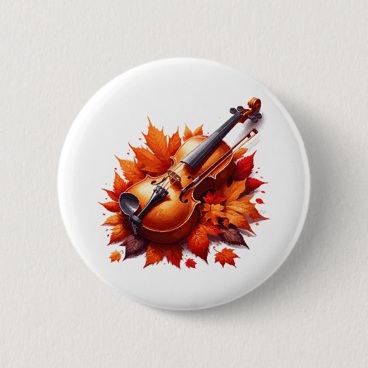 Badge Rond 5 Cm Violon dans le lit de feuilles (Devant)