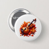 Badge Rond 5 Cm Violon dans le lit de feuilles (Devant & derrière)
