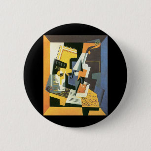 Badge Rond 5 Cm Violon et verre de Juan Gris, Cubisme Vintage