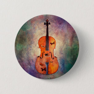 Badge Rond 5 Cm Violoncelle magique avec des papillons