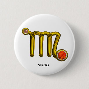 BADGE ROND 5 CM VIRGO / GOLD ORANGE AGATE ZODIAC SIGNE JEWEL