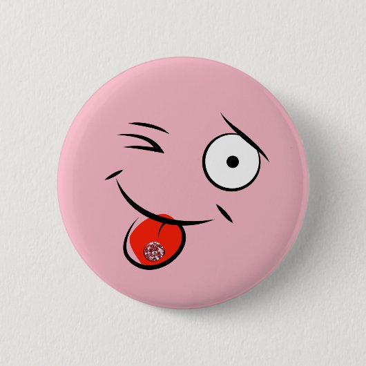 Badge Rond 5 Cm Visage avec bouton de langue percé (Devant)