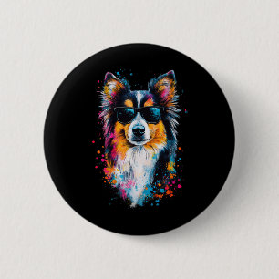 Badge Rond 5 Cm Visage de Berger Shetland Coloré Chiot Mignon Chie