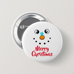 Badge Rond 5 Cm Visage de Bonhomme de Neige Festif Joyeux Noël