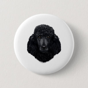 Badge Rond 5 Cm Visage de chien de caniche noir