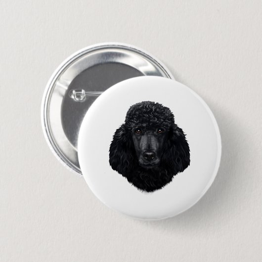 Badge Rond 5 Cm Visage de chien de caniche noir (Devant & derrière)