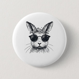 Badge Rond 5 Cm Visage de lapin avec Fleur de la Couronne de Pâque