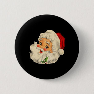 Badge Rond 5 Cm Visage de Père Noël de Noël Vintage Amusant à l'an